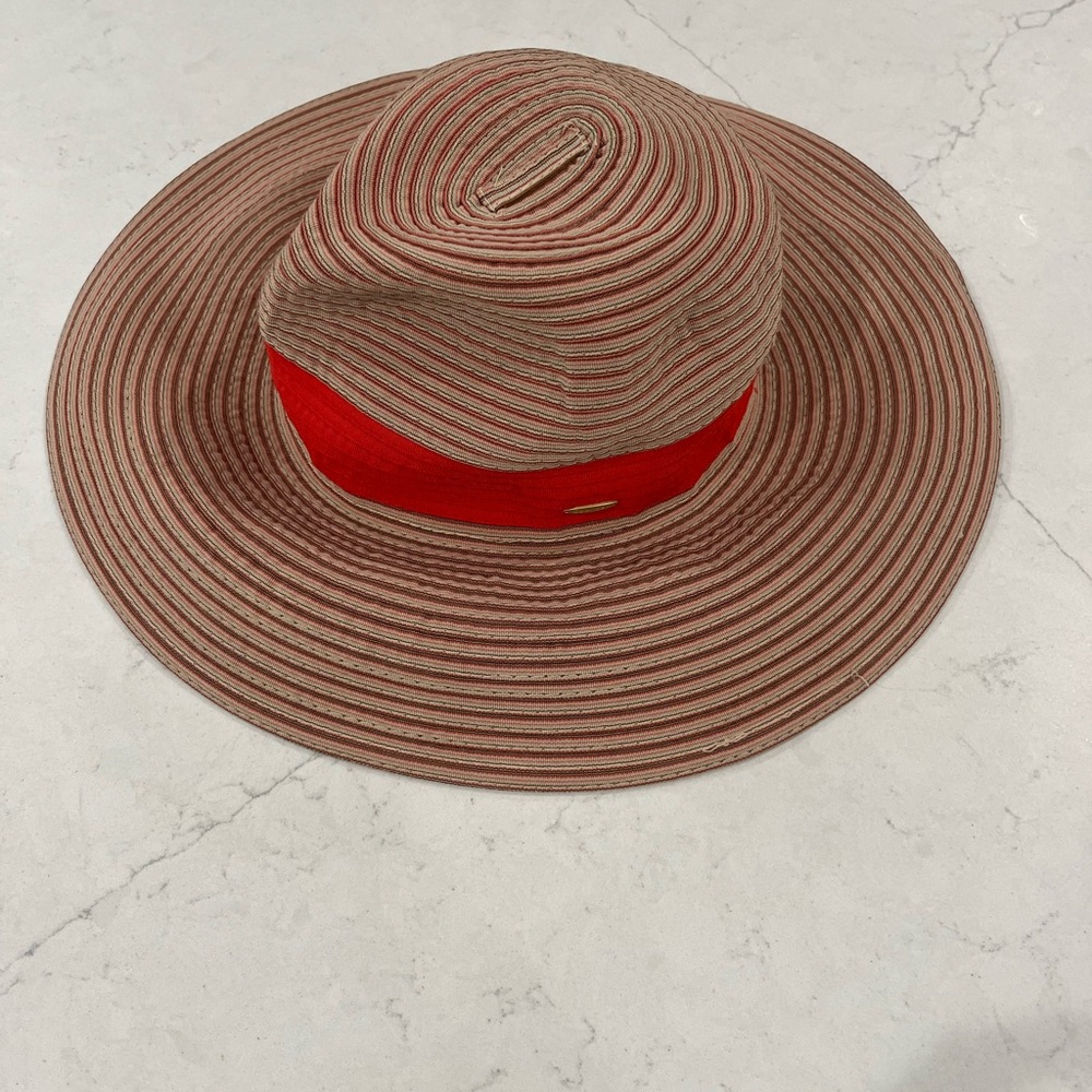 Coolibar Red and Brown Striped Sun Hat